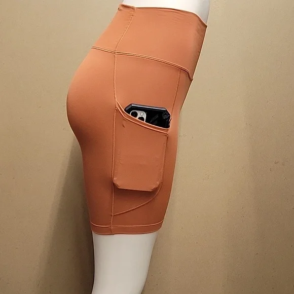 Women's High-Waisted Orange Shorts - Picture 4 of 9